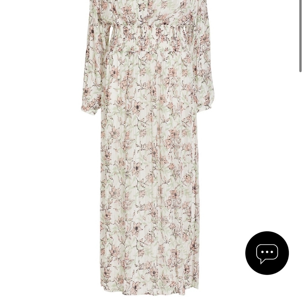 🕶️Rag & Bone Silk Calista White Floral Maxi Long Sleeve V Neck Dress Pink XL - Picture 6 of 14